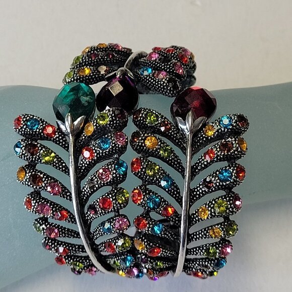 Multicolored Rhinestone Hinged Cuff Bracelet - Picture 4 of 13